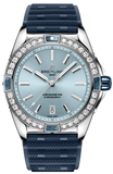 Breitling Super Chronomat Automatic 38 A17356531C1S1 Women's Watch – Blue Dial with Diamond Accents & Blue Rubber Strap