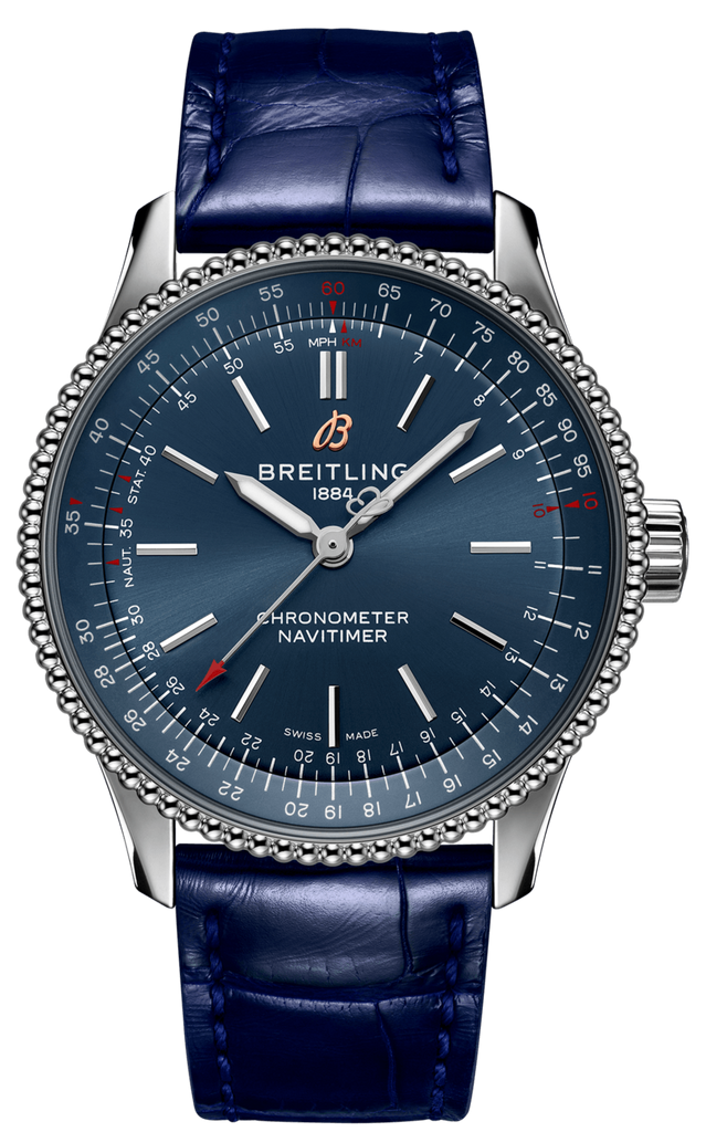 Breitling Navitimer Automatic 35 Blue Dial Blue Leather Strap Watch for Men - A17395161C1P1