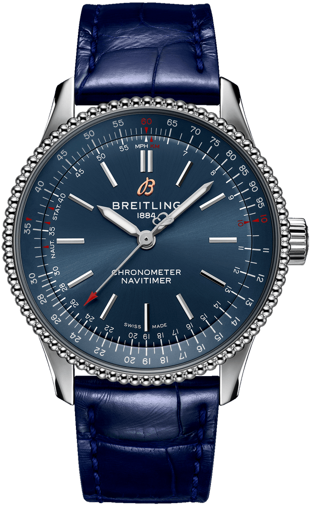 Breitling Navitimer Automatic 35 Blue Dial Blue Leather Strap Watch for Men - A17395161C1P1