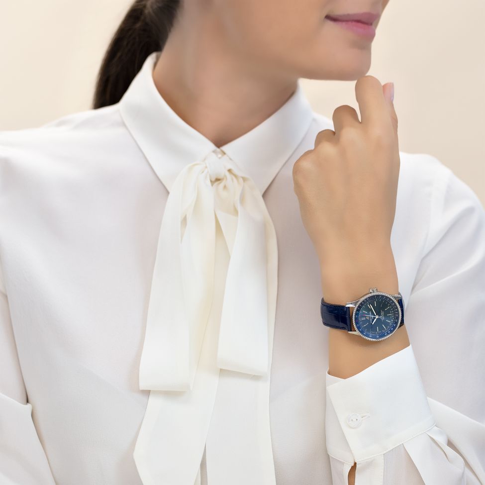 Breitling Navitimer Automatic 35 Blue Dial Blue Leather Strap Watch for Men - A17395161C1P1