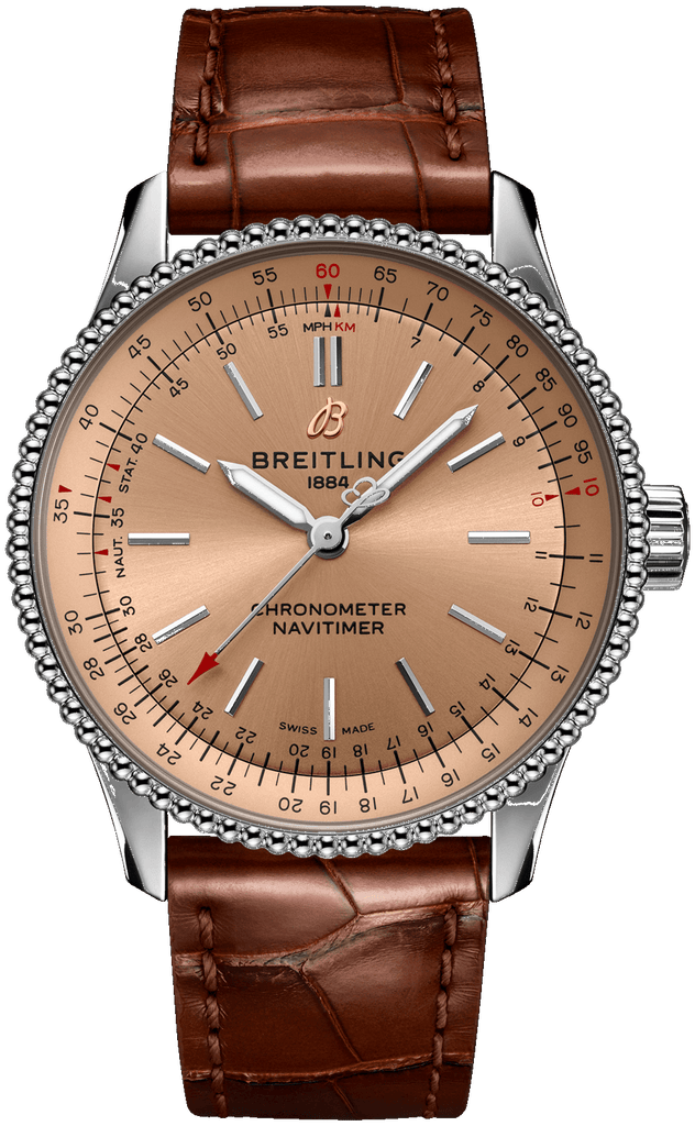 Breitling Navitimer Automatic 35 Brown Dial Brown Leather Strap Watch for Men - A17395201K1P1