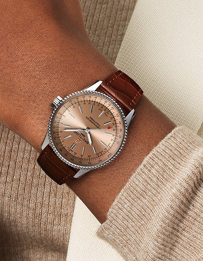 Breitling Navitimer Automatic 35 Brown Dial Brown Leather Strap Watch for Men - A17395201K1P1