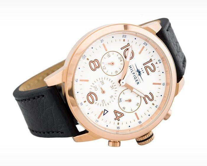 Tommy Hilfiger Jake Multifunction White Dial Black Leather Strap Watch for Men - 1791236