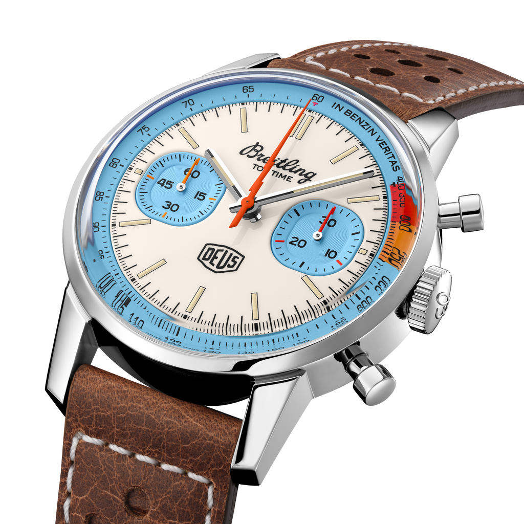 Breitling Top Time Deus Limited Edition White Dial Brown Leather Strap Watch for Men - A233112A1A1X1