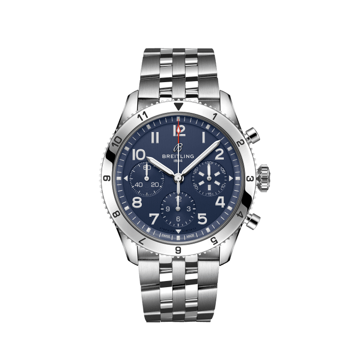 Breitling Avi Chronograph 42 Tribute to Vought F4U Corsair Blue Dial Silver Steel Strap Watch for Men - A233801A1C1A1