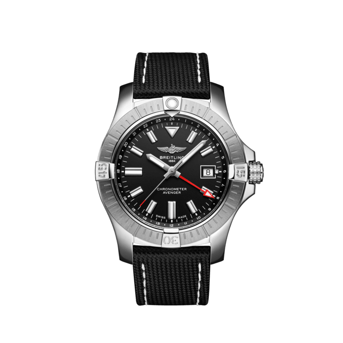 Breitling Avenger Automatic GMT 43 Black Dial Black Nylon Strap Watch for Men - A32397101B1X1