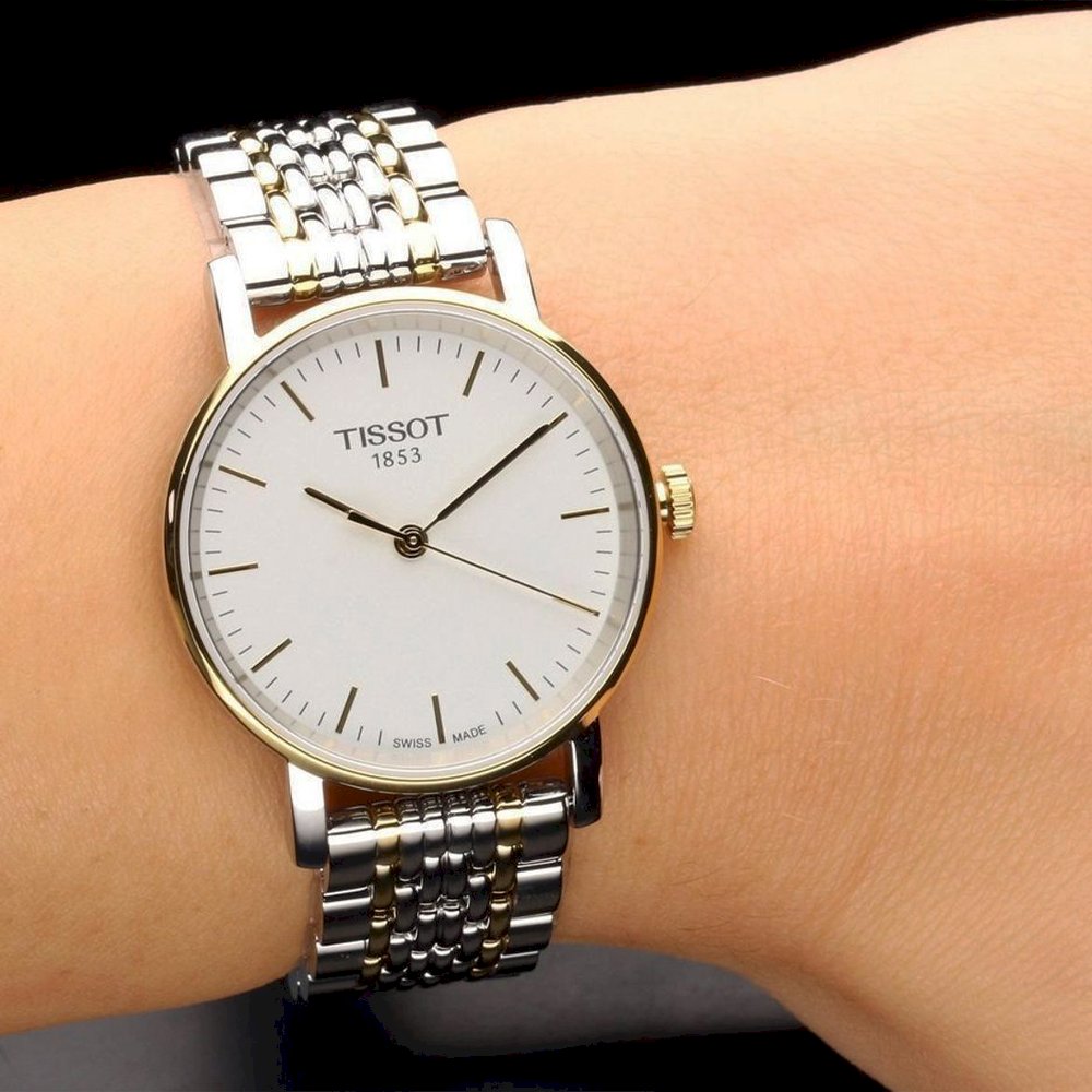 Tissot T Classic Everytime Small White Dial Two Tone Mesh Bracelet Watch For Women - T109.210.22.031.00