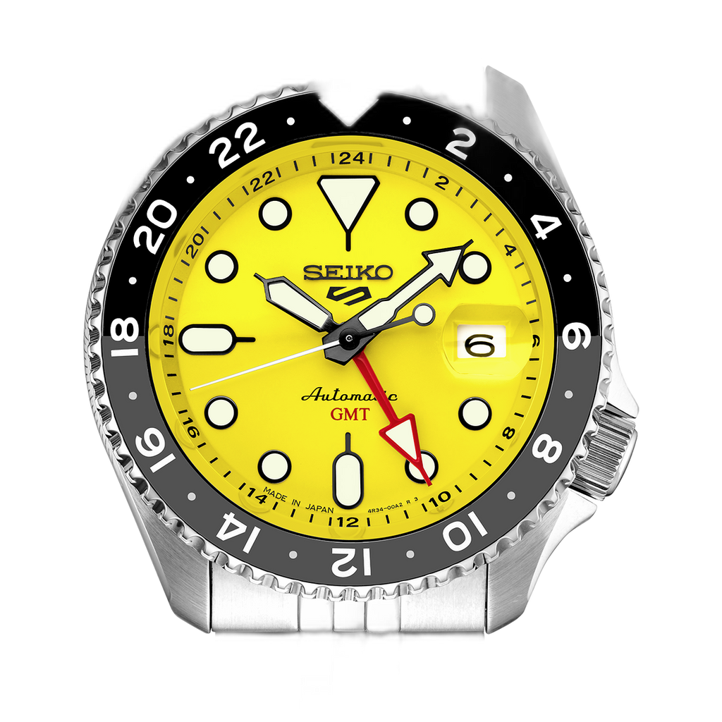 Seiko 5 Sport SKX GMT US Special Creation Automatic Yellow Dial Silver Steel Strap Watch for Men - SSK017K1