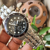 Fossil FS5837 FB-01 Chronograph Men’s Watch – Black Dial with Silver Steel Strap