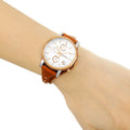 Fossil Boyfriend Chronograph White Dial Brown Leather Strap Watch for Women - ES3837
