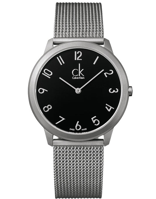 Calvin Klein Minimal Black Dial Silver Mesh Bracelet Watch for Men - K3M51151