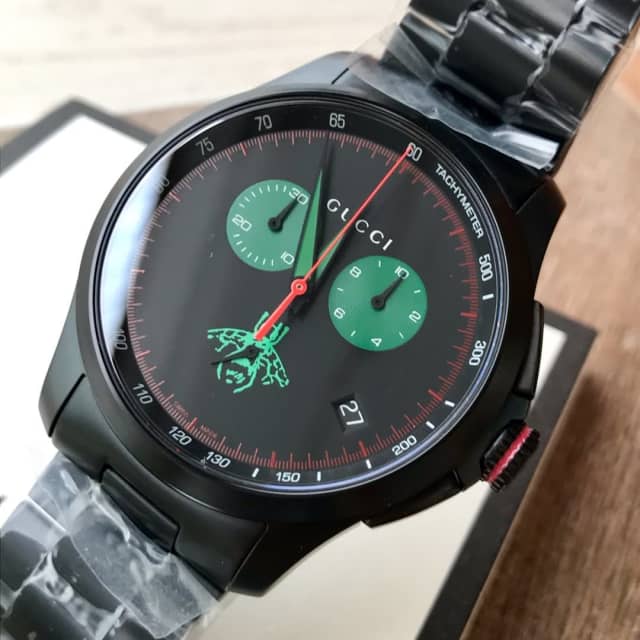 Gucci G-Timeless Chronograph Black Dial Black Steel Strap Watch For Men - YA126269