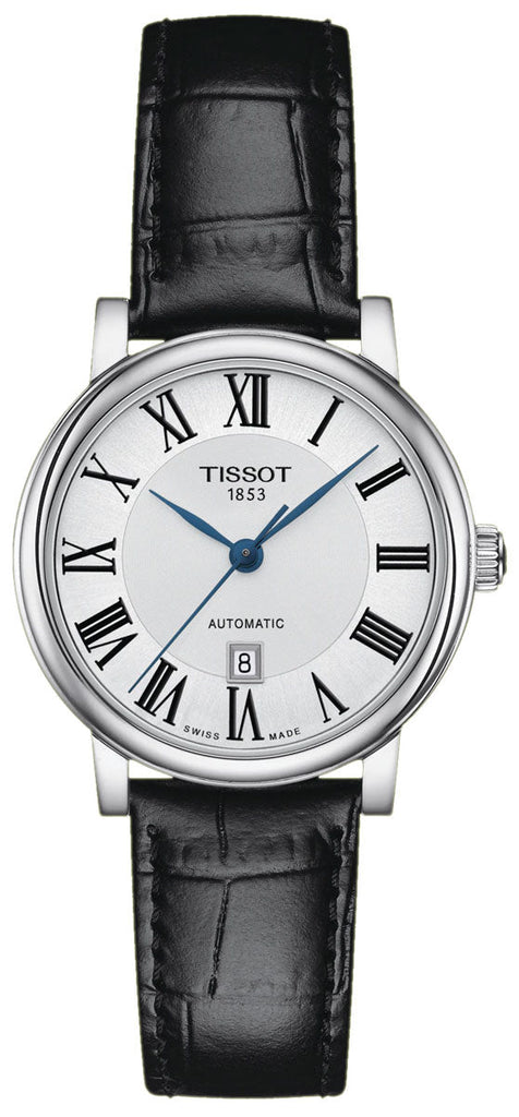 Tissot Carson Premium Automatic Lady Silver Dial Black Leather Strap Watch for Women - T122.207.16.033.00