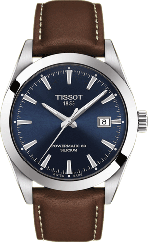 Tissot Gentleman Powermatic 80 Silicium Blue Dial Brown Leather Strap Watch For Men - T127.407.16.041.00
