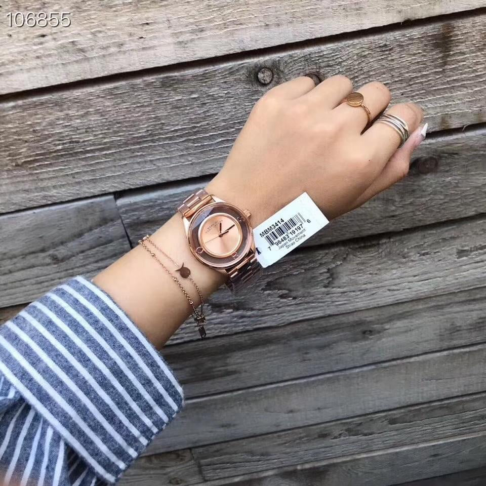 Marc Jacobs Tether Transparent Rose Gold Dial Rose Gold Steel Strap Watch for Women - MBM3414