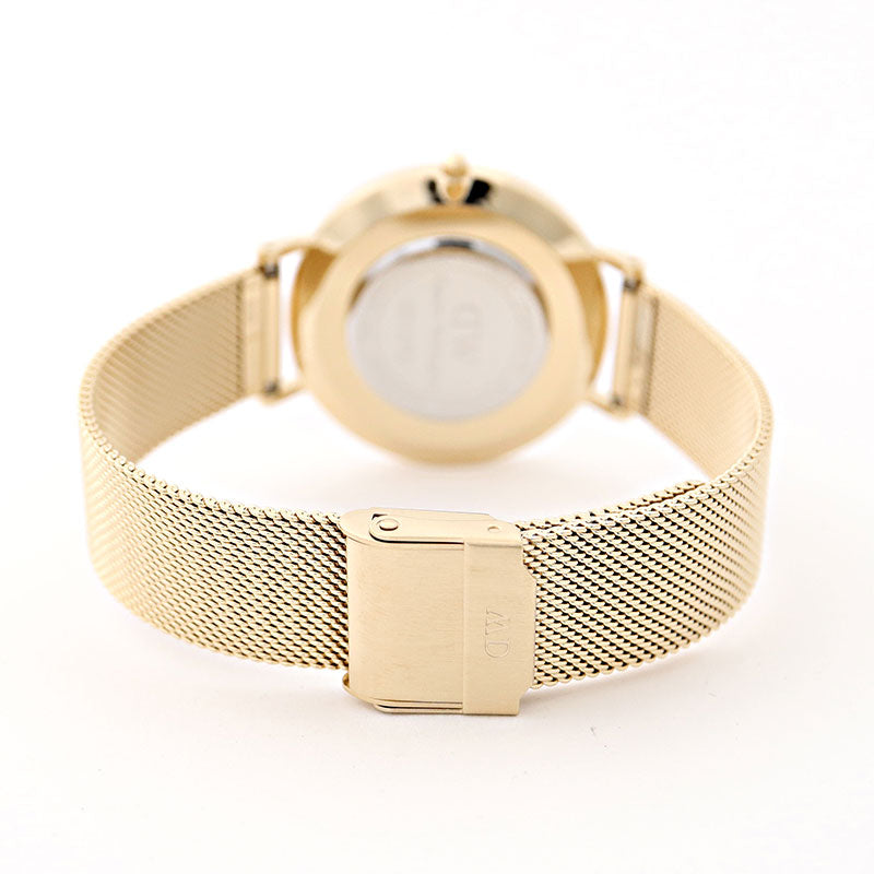 Daniel Wellington Petite Evergold Black Dial Gold Mesh Strap Watch For Women - DW00100345