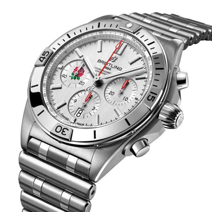 Breitling Chronomat B01 42 Six Nations England White Dial Silver Steel Strap Watch for Men - AB0134A71A1A1