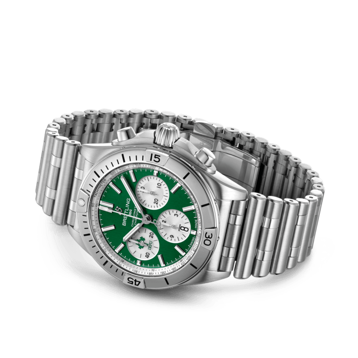Breitling Chronomat B01 42 Six Nations Ireland Green Dial Silver Steel Strap Watch for Men - AB0134A91L1A1