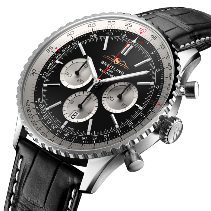 Breitling Navitimer B01 Chronograph 46 Black Dial Black Leather Strap Watch for Men - AB0137211B1P1