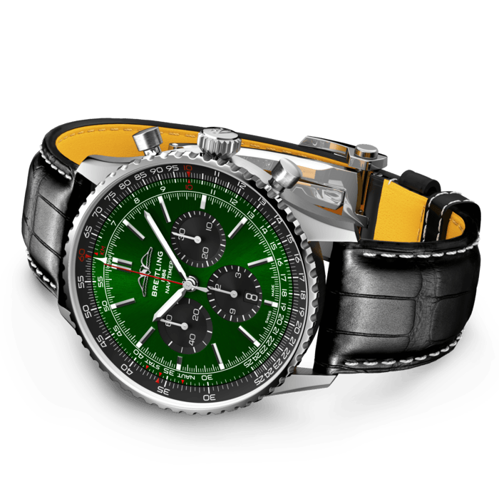 Breitling Navitimer B01 Chronograph 46 Green Dial Black Leather Strap Watch for Men - AB0137241L1P1