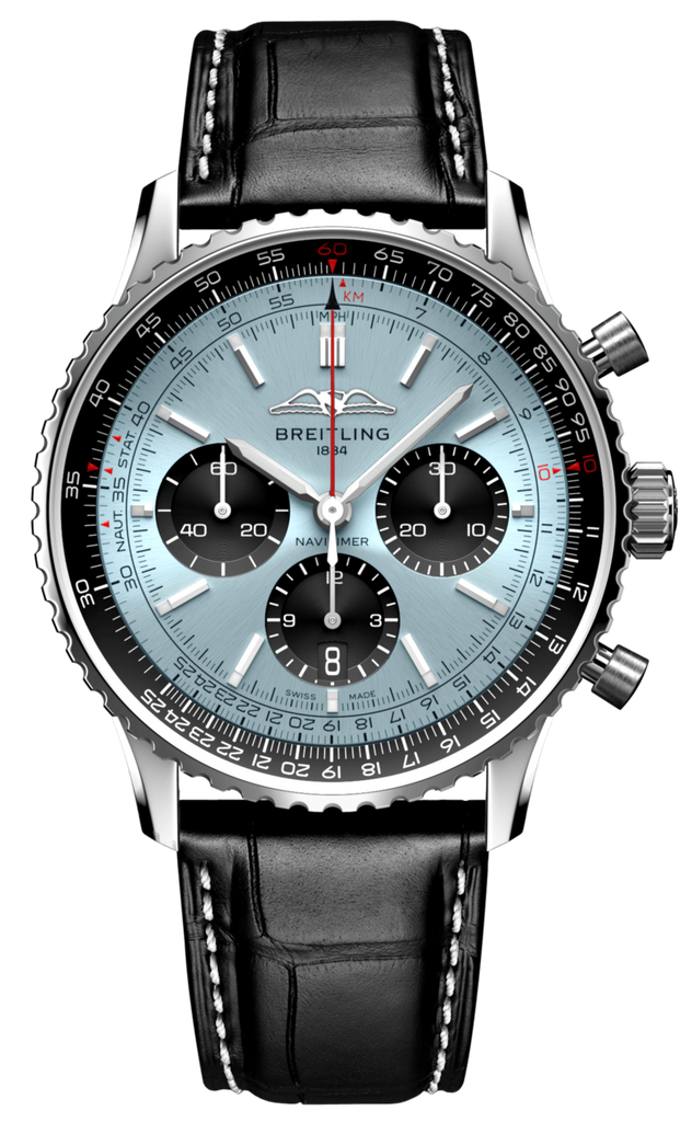 Breitling Navitimer B01 Chronograph 43 Blue Dial Black Leather Strap Watch for Men - AB0138241C1P1
