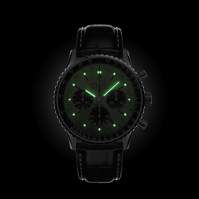 Breitling Navitimer B01 Chronograph 43 Green Dial Black Leather Strap Watch for Men - AB0138241L1P1