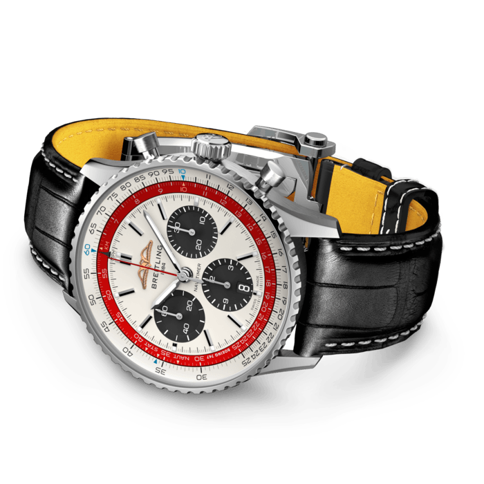 Breitling Navitimer B01 Chronograph 43 Boeing 747 White Dial Black Leather Strap Watch for Men - AB01383B1G1P1