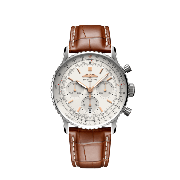 Breitling Navitimer B01 Chronograph 41 White Dial Brown Leather Strap Watch for Men - AB0139211G1P1