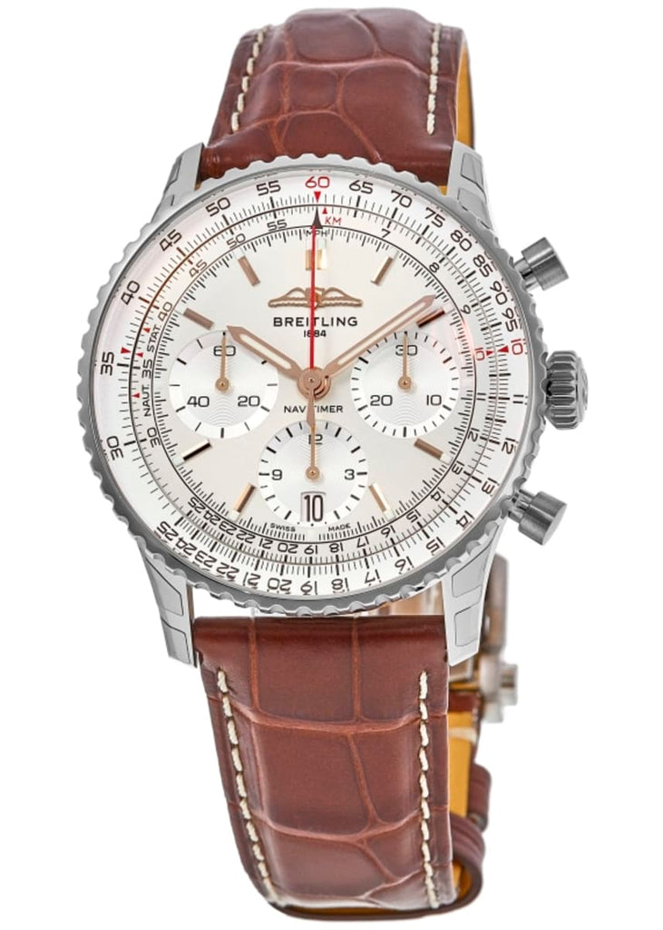 Breitling Navitimer B01 Chronograph 41 White Dial Brown Leather Strap Watch for Men - AB0139211G1P1