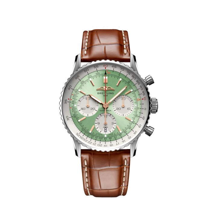 Breitling Navitimer B01 Chronograph 41 Green Dial Brown Leather Strap Watch for Men - AB0139211L1P1