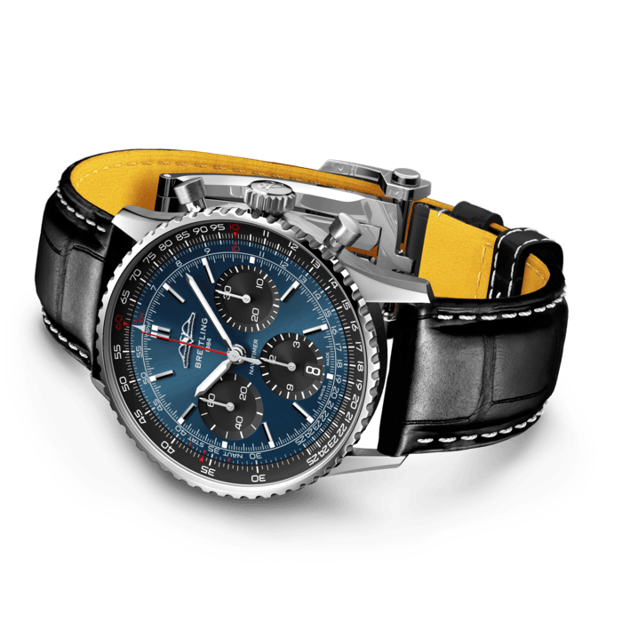 Breitling Navitimer B01 Chronograph 41 Blue Dial Black Leather Strap Watch for Men - AB0139241C1P1