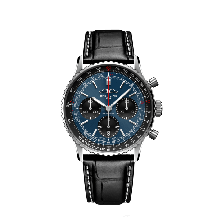 Breitling Navitimer B01 Chronograph 41 Blue Dial Black Leather Strap Watch for Men - AB0139241C1P1