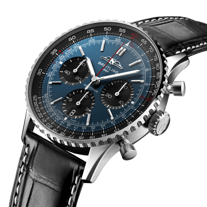 Breitling Navitimer B01 Chronograph 41 Blue Dial Black Leather Strap Watch for Men - AB0139241C1P1