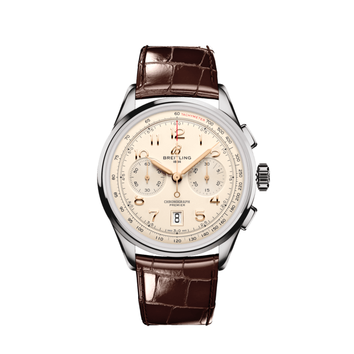 Breitling Premier B01 Chronograph 42 White Dial Brown Leather Strap Watch for Men - AB0145211G1P1