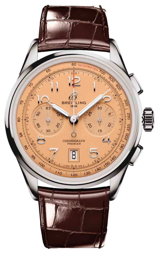 Breitling Premier B01 Chronograph 42 Beige Dial Brown Leather Strap Watch for Men - AB0145331K1P1