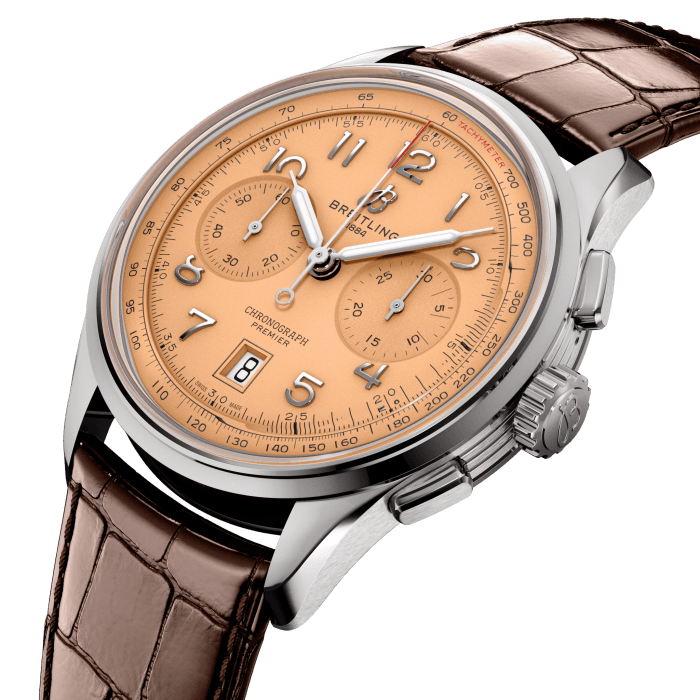 Breitling Premier B01 Chronograph 42 Beige Dial Brown Leather Strap Watch for Men - AB0145331K1P1