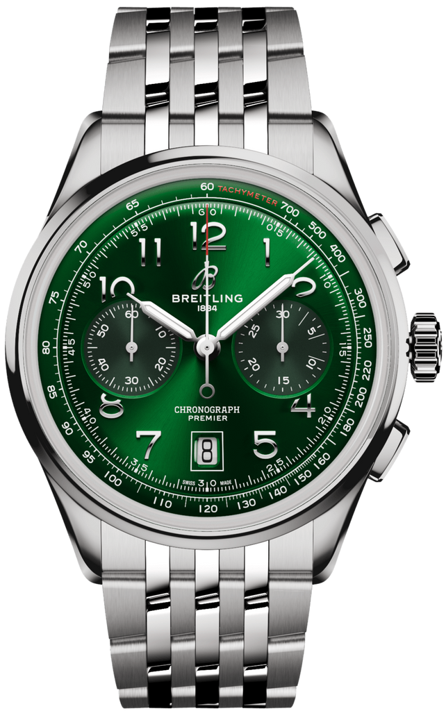 Breitling Premier B01 Chronograph 42 Green Dial Silver Steel Strap Watch for Men - AB0145371L1A1