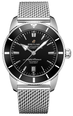 Breitling Superocean Heritage B20 Automatic 46 Black Dial Silver Mesh Bracelet Watch for Men - AB2020121B1A1