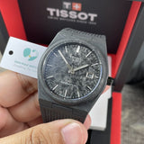 Tissot T137.907.97.201.00 PRX Powermatic 80 Men's Watch – Carbon Black Dial & Black Rubber Strap
