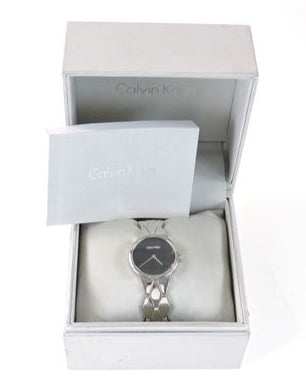 Calvin Klein K6E23141 Snake Women's Watch – Black Dial & Silver Steel Strap