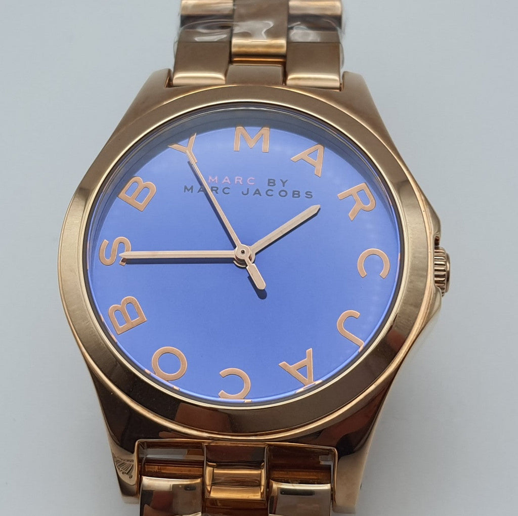 Marc Jacobs Henry Blue Dial Rose Gold Steel Strap Watch for Women - MBM3213