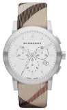 Burberry BU9357 The City Nova Quartz Men's Watch – White Dial & Checked Brown Leather Strap