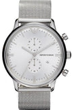 Emporio Armani AR0390 Classic Chronograph Quartz Men's Watch – Silver Dial & Silver Mesh Bracelet