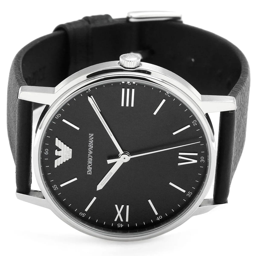 Emporio Armani Kappa Analog Quartz Black Dial Black Leather Strap Watch For Men - AR11013