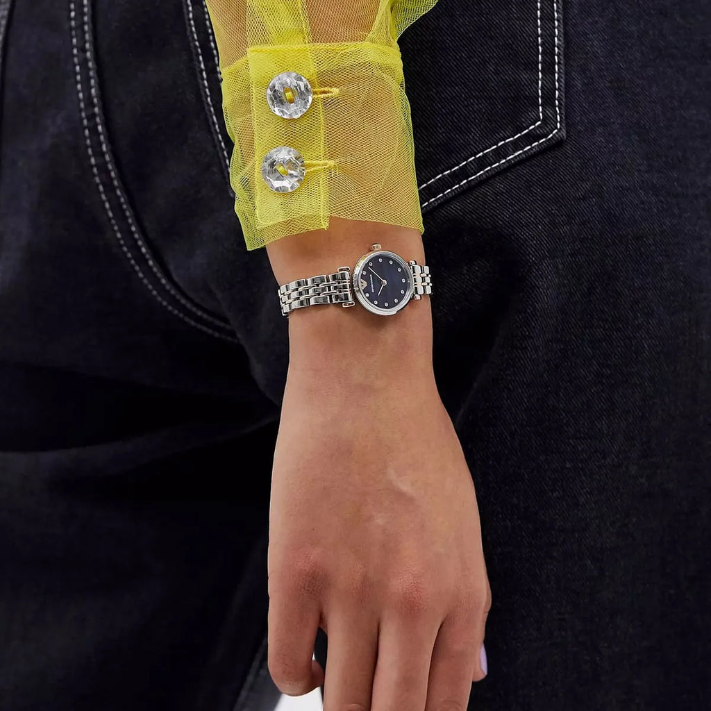 Emporio Armani Gianni T Bar Quartz Blue Dial Two Tone Steel Strap Watch For Women - AR11222