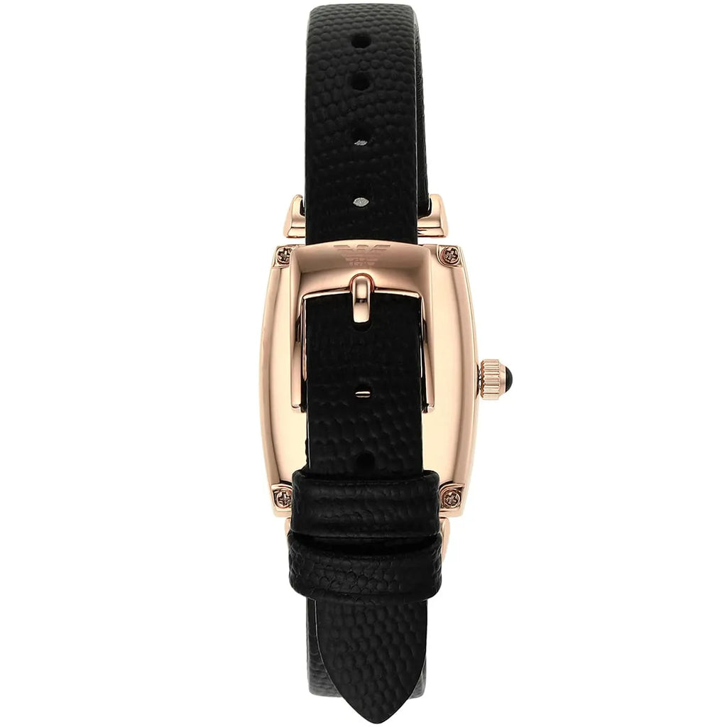 Emporio Armani Gianni T Bar Quartz White Dial Black Leather Strap Watch For Women - AR11408