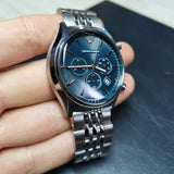 Emporio Armani Luigi Chronograph Quartz Blue Dial Silver Steel Strap Watch For Men - AR1974