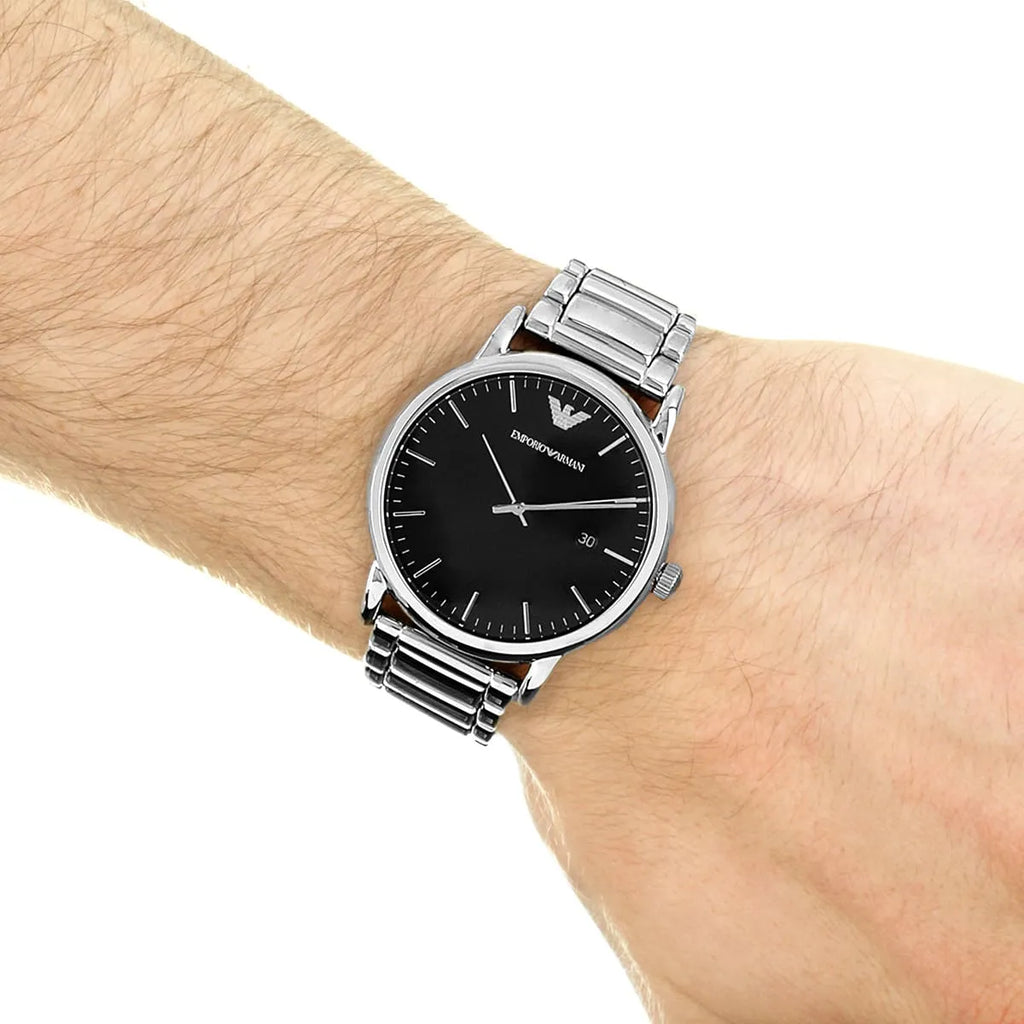 Emporio Armani Luigi Quartz Black Dial Silver Steel Strap Watch For Men - AR2499