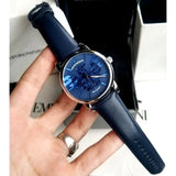 Emporio Armani Luigi Automatic Blue Dial Blue Leather Strap Watch For Men - AR60030