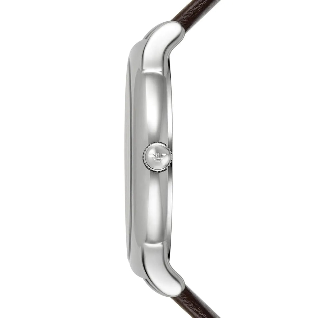 Emporio Armani Kappa Quartz White Dial Brown Leather Strap Watch For Men - AR80006